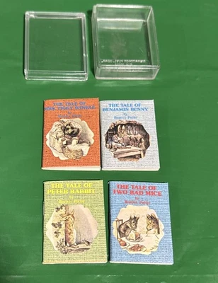 Shackman 4 Miniature PETER RABBIT Vintage Mini Books Beatrix Potter w/ container - Image 1 of 4