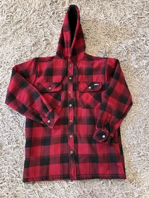 Dickies Fleece Lined Red Buffalo Plaid Hooded Snap Mens Jacket Shacket S 34-36 - Image 1 of 4