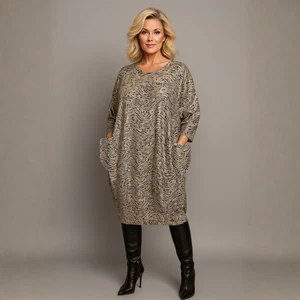 ROCKTHOSECURVES WOMENS GREY BRONZE LOOSE FITTING DRESS WITH POCKETS - Picture 1 of 3