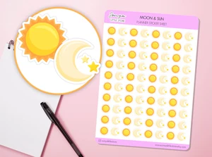 Moon and Sun Planner Stickers | Day and Night Celestial Space Planets Sleep - Picture 1 of 2