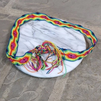 Rainbow Belt Tie Braided Tassel Ends Colorful Boho Pride Retro Woven - Image 1 of 4
