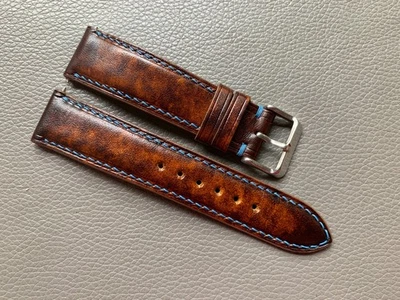 Pulseira de relógio de couro genuíno marrom personalizada 16 17 18 19 20 21 22 23 mm - Imagem 1 de 4