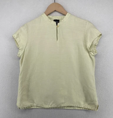 EILEEN FISHER Top PS Petite Linen Silk Mandarin Keyhole Cap Sleeve Yellow VTG - Image 1 of 4
