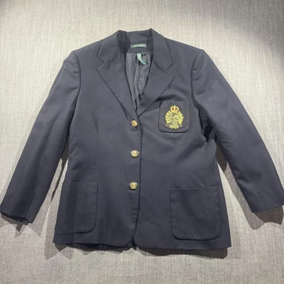 Blazer Lauren Ralph Lauren Mujer 16 Azul Marino Lana Dorado Botón Bordado Cresta Foto 1 de 4