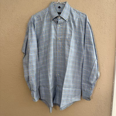 Camisa Jeff Rose Hecha en Italia 100% Algodón Abotonada Rayas Azul/Amarillo Para Hombres Med Foto 1 de 4