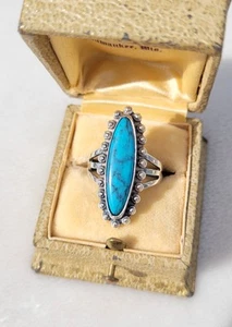 Vintage Sterling Silver Blue Faux Turquoise Half Finger Ring Sz 7 - Picture 1 of 7
