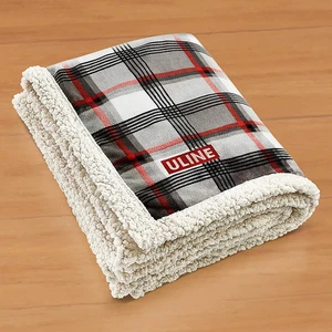 New Uline Lamb's Wool Throw Blanket, Light Grey Plaid, 50" x 60" - Picture 1 of 1
