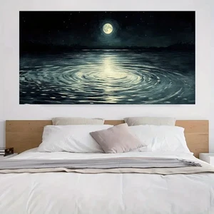 Modern Lake Moonlight Unframed Canvas Painting for Living - Picture 1 of 6