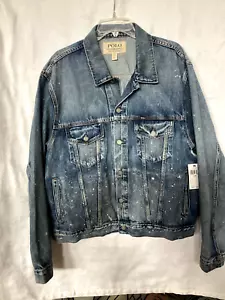 Polo Denim & Supply Ralph Lauren Paint Splatter Trucker Jean Jacket Mens XXL - Picture 1 of 8