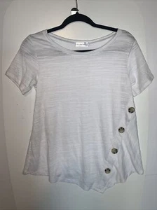 Retrology Women Top White Button Side Detail Short Sleeve Size SP #245. - Picture 1 of 6