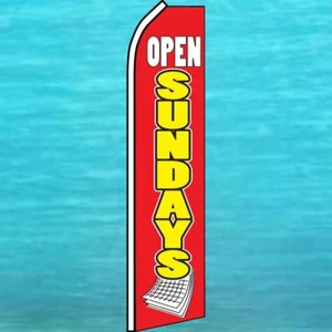 OPEN SUNDAYS FLUTTER FLAG Tall Curved Advertising Sign Feather Swooper Banner - Picture 1 of 5
