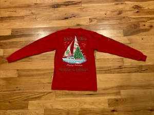 Simply Southern Nauti or Nice Preppy Red T-Shirt Christmas Long Womens Small Top - Picture 1 of 12