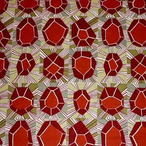 Raoul BERNARD — PALM Red Green 100% Linen 42" L x 44" W Fabric LARGE REMNANT - Picture 1 of 13