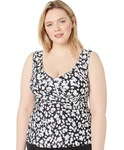 Anne Cole Women's Off The Shoulder Tankini Swim Top, Black / White, Size 16 W - Picture 1 of 3