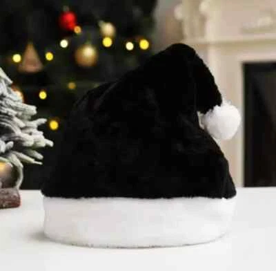 Sombrero de Navidad Negro para Adultos Terciopelo Negro Sombrero de Papá Noel Navidad Esponjoso Papá Noel 1p Foto 1 de 3