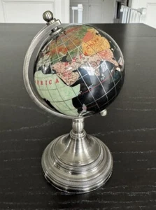 Globe Nickel-Plated Brass Semi Precious Stone Inlay 6” Tall - Picture 1 of 6