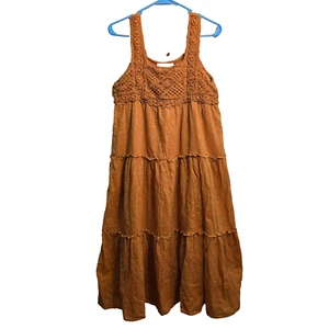Üppiges Häkelkleid Damen M Stufen Midi Rüschenbesatz fließend feminin orange Rehkitz - Bild 1 von 16