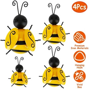 4pcs Bumble Bee Wall Art Decor Sculptures Metal Outdoor Garden Fence Art Statue - Picture 1 of 10
