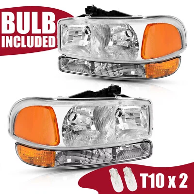Headlights + Bumper Lamps For GMC Sierra 1500 2500HD 3500 Yukon 1999-2007 - Imagem 1 de 4