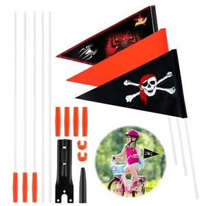 3 Pieces Bike Flag with Pole, Bike Safety Flag Tear-resistant Waterproof 4 ft... - Picture 1 of 8