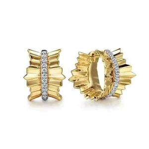 Gabriel & Co. 14K Gold Diamond Huggie with Diamond Cut Texture EG14854Y45JJ - Picture 1 of 2