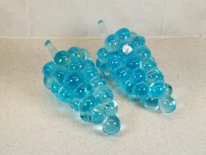 Pair of Vintage Murano Light Blue Art Glass Grape Clusters 7 1/2" - Picture 1 of 11