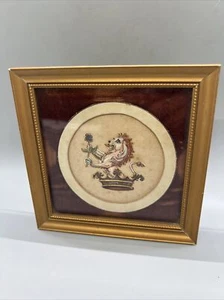 British Hughes Miniature Family Crest Painting English 4.75” Mini Frame Gilt - Picture 1 of 8