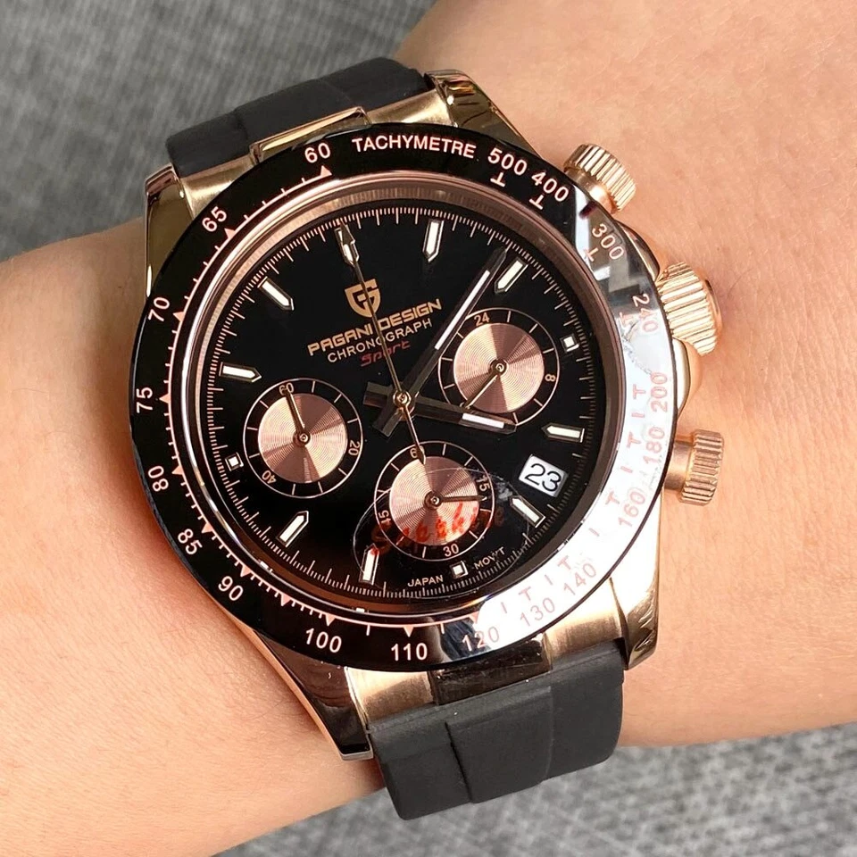 40mm Pagani Design Chronograph Rose Gold Sapphire Glass Japan VK63 Quartz Watch - Image 1 of 4