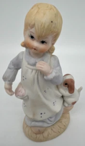 Blonde Girl & Dog Figurine~USED~Unmarked ROC Taiwan~Lefton design - Picture 1 of 5