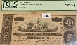 T-67 1864 $20 Confederate Paper Money - PCGS 58PPQ - Picture 1 of 4