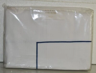 $925 New Frette Hotel Collection  Bourdon Duvet Cover White NavyEmbroidered King - Image 1 of 4