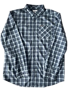 Camisa Columbia Grande Para Hombre Con Botones Manga Larga Cuadros Azul Bolsillo Ligera - Imagen 1 de 11
