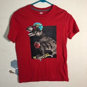 Old Navy T-Shirt Boys Size L 10/12 Dinosaur Skateboarding Basketball Tee Shirt - Picture 1 of 7