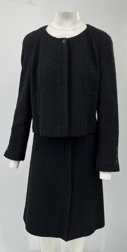 Giacca Chanel 2003 Cruise Collection Tweed Nero + Set Gonna con Bottoni Logo taglia 44