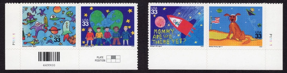 Scott #3417a (3414-3417) Stampin' Plate Block of 4 Stamps - MNH Separated - Image 1 of 1