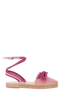 MACH & MACH Double Bow Pink Riviera Canvas Flat Espadrille Sandals New - Picture 1 of 4