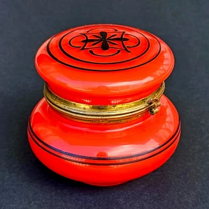 Antique Bohemian Moser Red Glass & Black Enamel Casket Jewelry Trincket Box - Picture 1 of 13