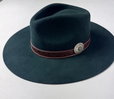 Charlie 1 Horse White Sands Green Wool Hat Leather Band Concho Western 3.75” - Image 1 of 4