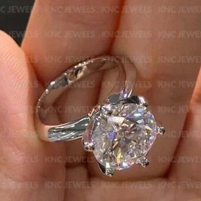3CT Round Cut Moissanite Solitaire Wedding Engagement Ring 14K White Gold Plated - Image 1 of 4