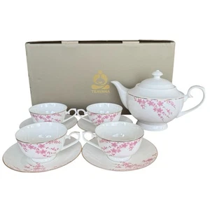 Set da tè giapponese 10 pezzi teiera porcellana piattino tazza da tè Sakura rosa fiori di ciliegio - Foto 1 di 15
