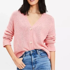 NWT Loft Easy V-Neck Cardigan in Pink Cloud Size XL - Picture 1 of 4