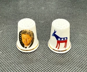 Rare Bill Clinton & Democrat Donkey Thimble Fine Bone China Penzance England - Picture 1 of 2