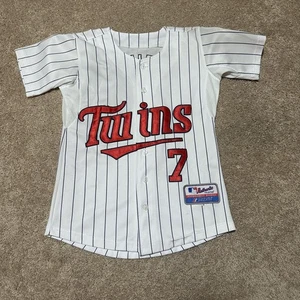 Minnesota Twins Jersey Youth Medium Pinstripe MLB Baseball Joe Mauer 7 Majestic - Picture 1 of 6