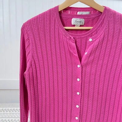 Foxcroft Pink Supima Cotton Cardigan Tank Sweater Set Button Front Knit Womens L - Image 1 of 4