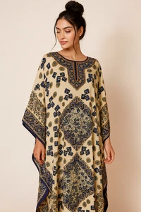 Eshe Boho Maxi Caftan Dress Women’s Beaded Ethnic Kaftan Lounge Wear One Size - Picture 1 of 7