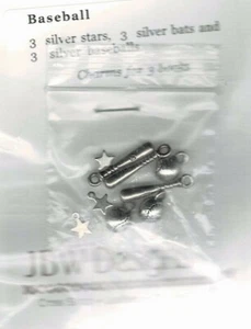 BASEBALL CHARMS-PACK OF 3 SILVER STARS, 3 BATS, 3 BASEBALLS-JBW DESIGNS  - Picture 1 of 1