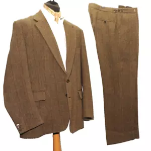 VINTAGE 1980'S HEAVY TWEED SUIT TAILORED BY JONES 44"R W 36' BROWN - Picture 1 of 24