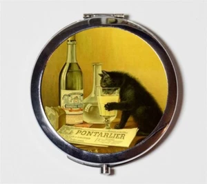 Absinthe Black Cat Compact Mirror Make Up Pocket Mirror Cosmetics French Poster - Picture 1 of 2