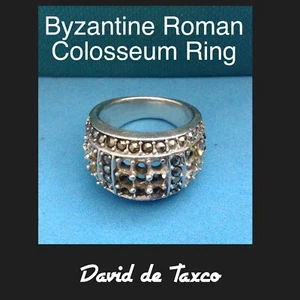 Taxco 925 Sterling Silver Vintage Byzantine Ring Roman Coliseum Inspired Theme - Bild 1 von 5
