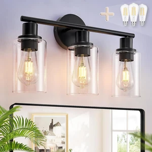DLLT 3-Light Bathroom Light Fixtures: Black Modern Vanity Lights with 3 E26 Bulb - Picture 1 of 12